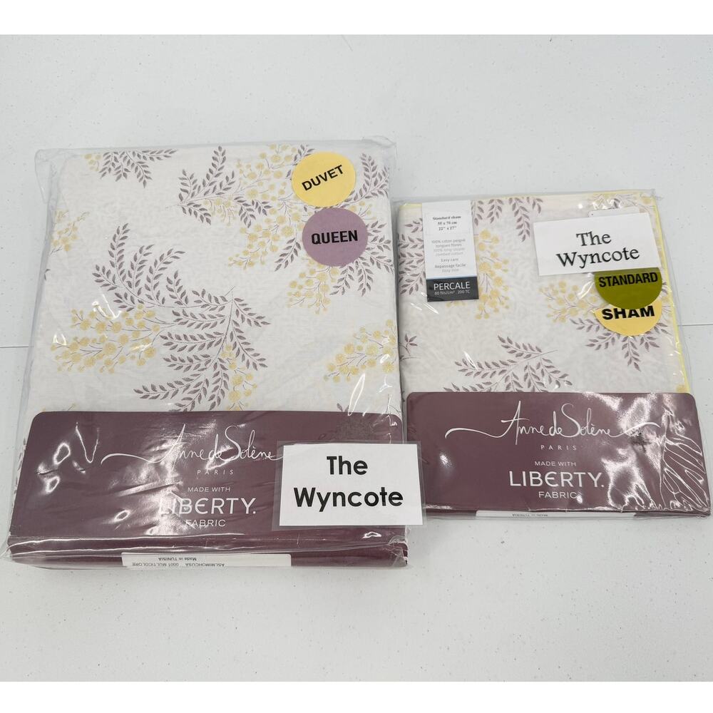 NWT Mimosa By Anne De Solene Floral QUEEN Duvet & Sham Set Percale Cotton